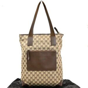 GUCCI Logo GG Pattern ShoulderTote Bag Canvas Leather Beige Italy 62MA132